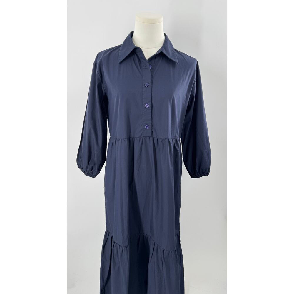 Quince 100% Organic Blue Cotton Poplin Midi Tunic Dress XS NWT Navy Shirtdress - Picture 1 of 11